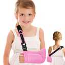 KONSEDIK Arm Sling for Kids - Adjustable Breathable Shoulder Immobilizer with Pockets,Supports Rotator Cuff Injury,Wrist,Elbow,Clavicle Fracture Recovery,Post-Surgery Sling for Left or Right Arm(Pink,X-Small)