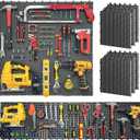 Pegboard Kit: 6 Panels (90x40cm/36x16in, Black) + 200 Hooks & Accessories, Heavy Duty Rustproof Plastic Peg Board for Home, Garage, and Craft Room Tool Storage