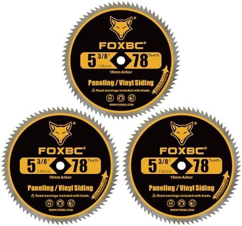 FOXBC 5 3/8 Inch Circular Saw Blade 78 Tooth for Paneling, Plastics, Vinyl Siding Cutting with 3/8" (10mm) Arbor, Replacement for DeWalt DW9053-3 Pack