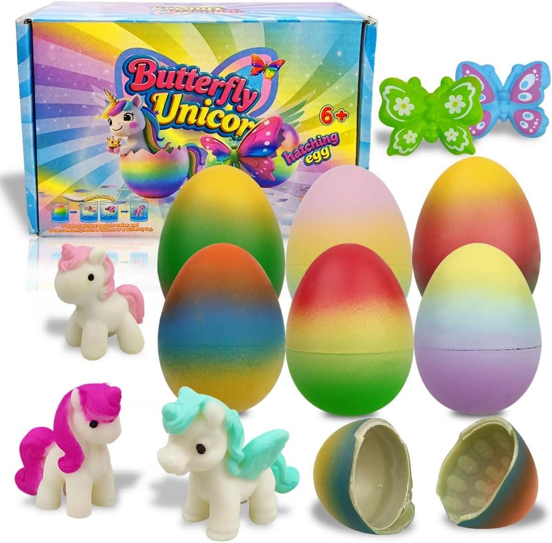 JoFAN 6 Pack Butterfly Unicorn Hatching Surprise Eggs Easter Eggs for Kids Boys Girls Easter Basket Stuffers Gifts Birthday Party Favors Fillers
