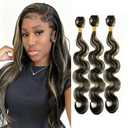 Honey Blonde Human Hair Bundles 30 32 34 Inch Highlight Body Wave 3 Bundles Human Hair #P1B27 Bundle Unprocessed Brazilian Hair Extensions 50 Grams Per Bundle