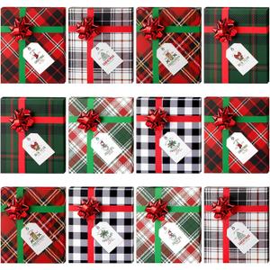 Gersoniel 12 Pieces Christmas Gift Card Box Buffalo Plaid Present Card Holder with Red Bow Present Boxes Mini Favor Boxes for Christmas Holiday Baby Shower Birthday Party Supplies