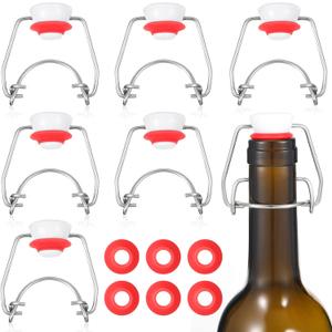 6 Pcs Flip Top Bottle Replacement Caps with 6 Sealing Silicone Gasket Flip Top Stopper for Glass Bottles Swing Lids Fit 8/17.5/26/35oz Bear Bottles