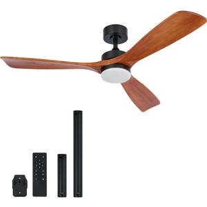 VONLUCE Ceiling Fans with Lights, 52 Inch Ceiling Fan and Remote, 6 Speed Reversible Noiseless DC Motor, 3CCT, Wood Ceiling Fan for Outdoor Indoor Farmhouse Patios, Walnut