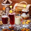 2 x 100Pcs Fall Pumpkins Cocktail Picks 4.7 Inch, Pumpkins Fancy Toothpicks Bamboo Appetizer Toothpicks Fruit Skewers for Food Sandwich Drinks Autumn Theme Thanksgiving Day Party Decorations