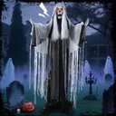 LETIME 5 FT Witch Animatronic Halloween Decorations with Sound Activation and Glowing Red Eyes Life Size Scary Standing Witch Halloween Decorations Outdoor Animatronics