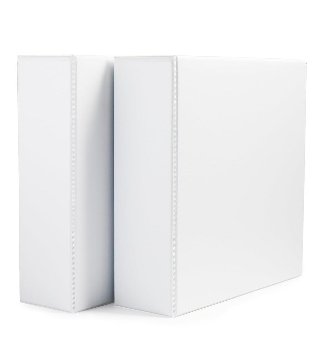 2 x Amazon Basics 3 Ring Binders, 3 Inch D-Ring Organizer for School, Home Office, Paper Storage, White, 2 Pack
