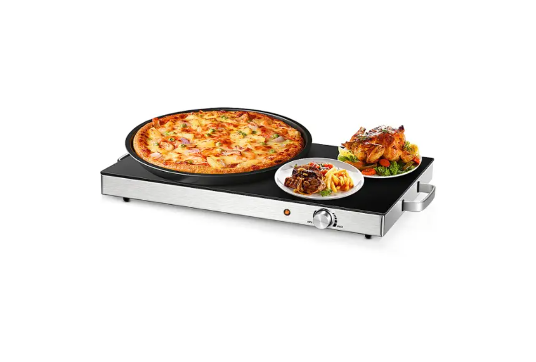 Costway - 22''x 14'' Electric Warming Tray Hot Plate Dish Warmer w/ Adjustable Temperature - Silver/Black