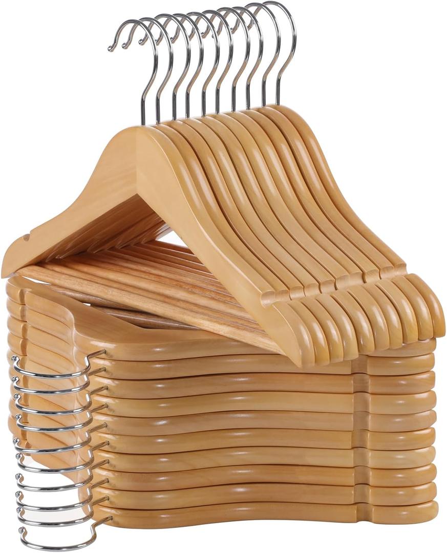Edergoo Kids Wooden Hangers 20 Pack, Natural Wooden Baby Hangers with Smooth Finish, Solid Wood Children Hanger for Clothes with Precisely-Cut Notches, Swivel Hook Baby Clothes Hanger for Closet