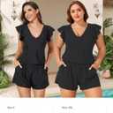 Smismivo Swim Romper with Built in Bra and Pockets Swim Dress Modest One Piece Swimsuit Full Coverage Bathing Suit (Blue, M)