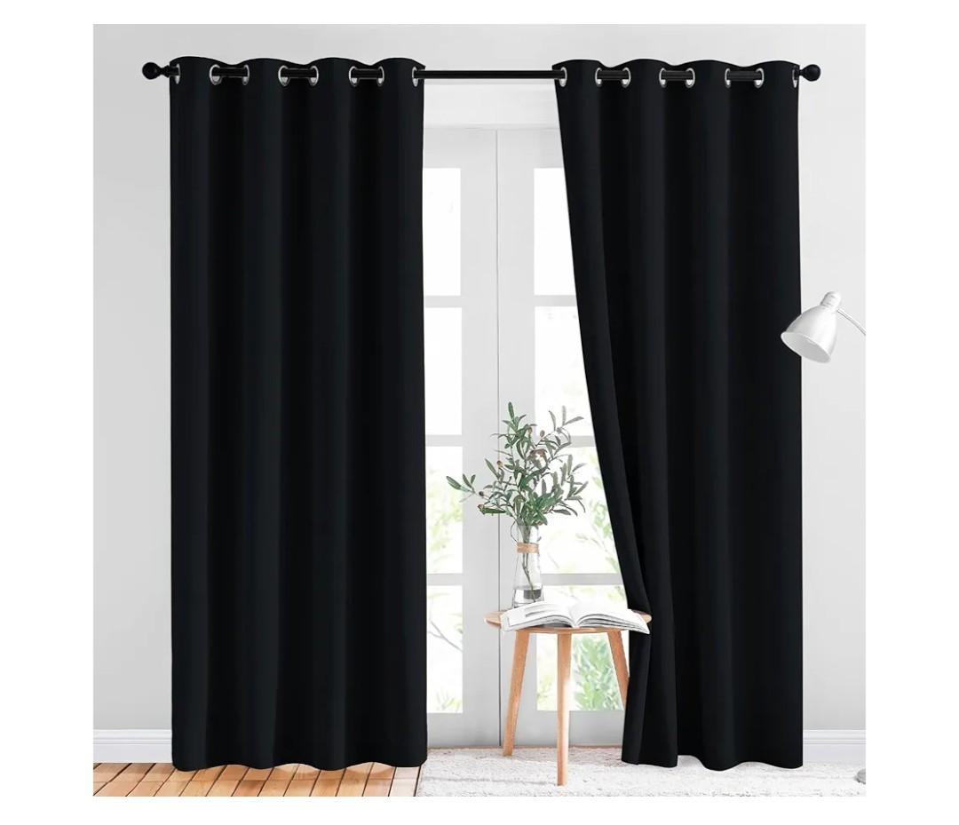 NICETOWN Black Out Curtains for Bedroom 84 inches Long  Light Reducing Thermal Insulated Solid Grommet Curtains/Panels/Drapes for Living Room (Set of 2, W52 x L84)