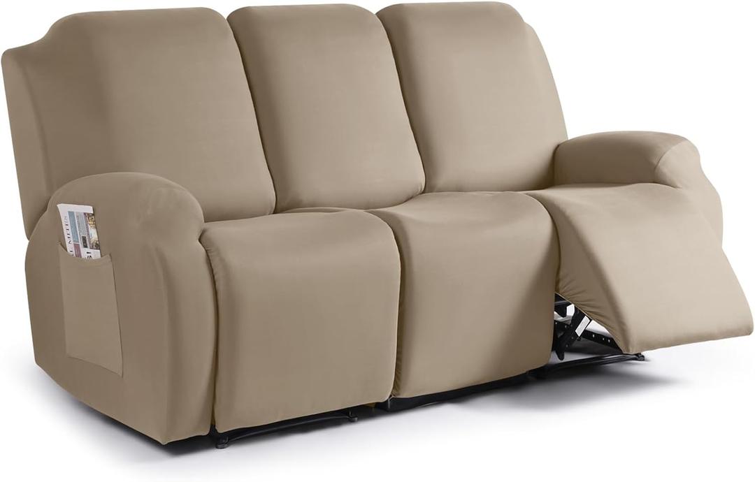 TAOCOCO Stretch Recliner Sofa Covers 3 Pieces Couch Covers for 3 Seat Reclining Sofa, Soft Polyester Fabric Washable Furniture Protector Sofa Slipcovers with Pockets (3 Seat, Taupe)