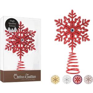 Christmas Traditions 5 inch Red Glittered Filigree Christmas Star Snowflake Tree Topper Star for Small/Mini X'Mas Tree/Home Decor/Christmas Table/Shelf Ornaments (Red)