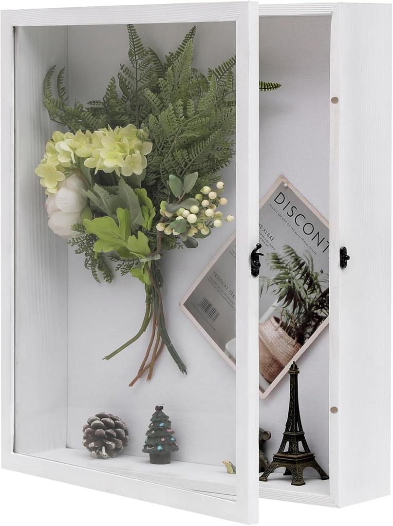Muzilife Extra Large 16x20 Shadow Box Frame, 3.54" Deep Display Case with Linen Back & Solid Wood Frame, 8 Pins for Jerseys, Flowers, Wedding Keepsakes, Kids' Mementos, Tickets & Photos, White
