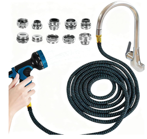 Indoor Sink Hose Attachment for Faucet - (75FT) Faucet Hose with 10 Adapters for Kitchen Sink Bathroom Sink Faucet, Watering Houseplants, Washing Pets, Household Cleaning, Car Washing