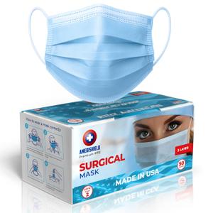 ASTM Level 2 Disposable Face Masks, 3-Layer, Comfortable Fit, Made in USA, 50 Pack (Blue)