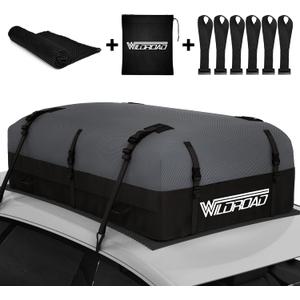 Rooftop Cargo Carrier Bag, WILDROAD 21 Cubic Feet 600D Ultra Anti-Tear Fabric Waterproof Car Roof Bag, Soft-Shell Roof Bag with Storage Bag, Anti-Slip Mat and 6 Door Hooks Fits Car with/Without Racks