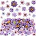 250 Pcs Artificial Flowers Heads Mini Silk Mix Flowers Fake Peony Daisy Rose Flowers Multicolor Small Flower Heads for Wedding Home Decorations Party Craft Garland DIY (Purple)