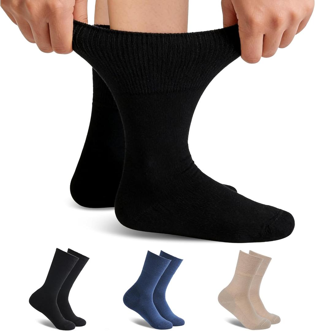 Forcool Merino Wool Non Binding Loose Top Cushioned Sole Dress Crew Diabetic Socks for Men and Women, L, 3 Pairs