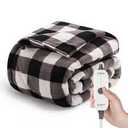 Sunbeam Heated Microplush Buffalo Plaid Throw Blanket - Black/White, 1 ct