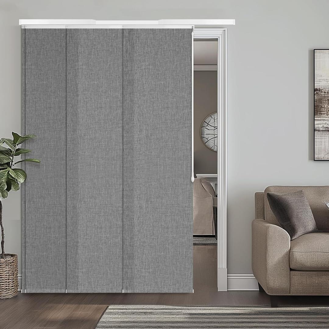 Adjustable Panel Track Blinds Manual Blackout Vertical Blinds for Sliding Door (Dimout - Light Grey, 74" W x 96" H)
