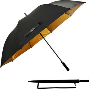 TopShade Golf Umbrella 60 Inch - Large 52-Inch Diameter Single Canopy, Wind Resistant Fiberglass Frame, Gold UV Protection, Auto Open - Black/Gold