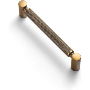 Goo-Ki 6 Pack 5 Inch Center to Center Antique Brass Cabinet Pulls Knurled Grip & Circular End Caps for Vintage Furniture