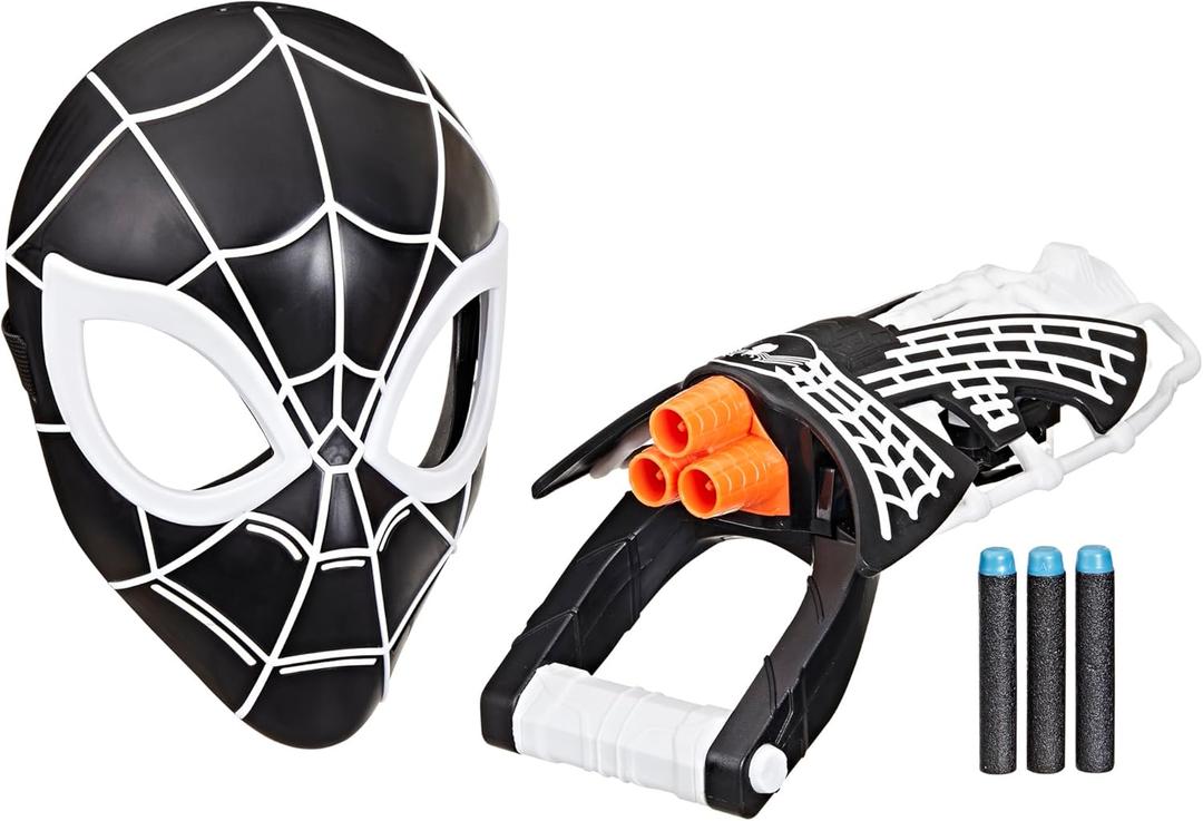 Spider-Man Marvel Symbiote Tri-Shot Blaster & Mask, Role Play Gauntlet & Mask for Costume Additions, Super Hero Toys for Kids Ages 5+