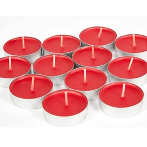 Tea Light Candles Colored Unscented Metallic Tin Cups Set of 18 Made in USA (Red)