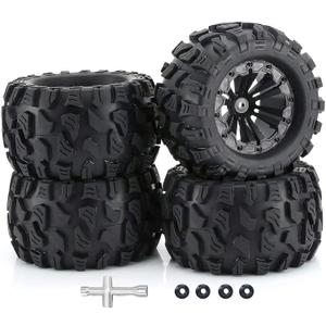 RC Station 12mm Hex RC Wheels and Tires 1/10 Scale 2.8 RC Truck Tires Wheels for Traxxas Rustler Stampede Hoss 2wd 4x4 vxl Tires Wheels Arrma Tires Wheels Redcat Volcano Tires Preglued