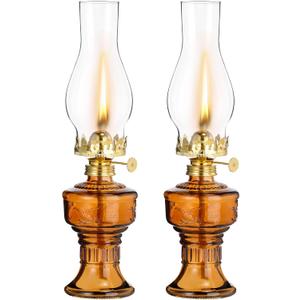 2 Pcs Chamber Oil Lamps for Indoor Use Vintage Kerosene Lamp Rustic Hurricane Kerosene Lantern with Adjustable Fire Wick Lighting Oil Lantern for Home Emergency Lighting, 13'' High(Brown)