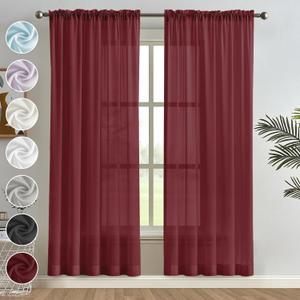 Melodieux 2 Panels Chiffon Sheer Curtains Rod Pocket Soft Silky Texture Sheer Window Panels Light Filtering Sheer Drapes for Living, Dining, Bedroom Décor - 52" W x 96" L,Burgundy