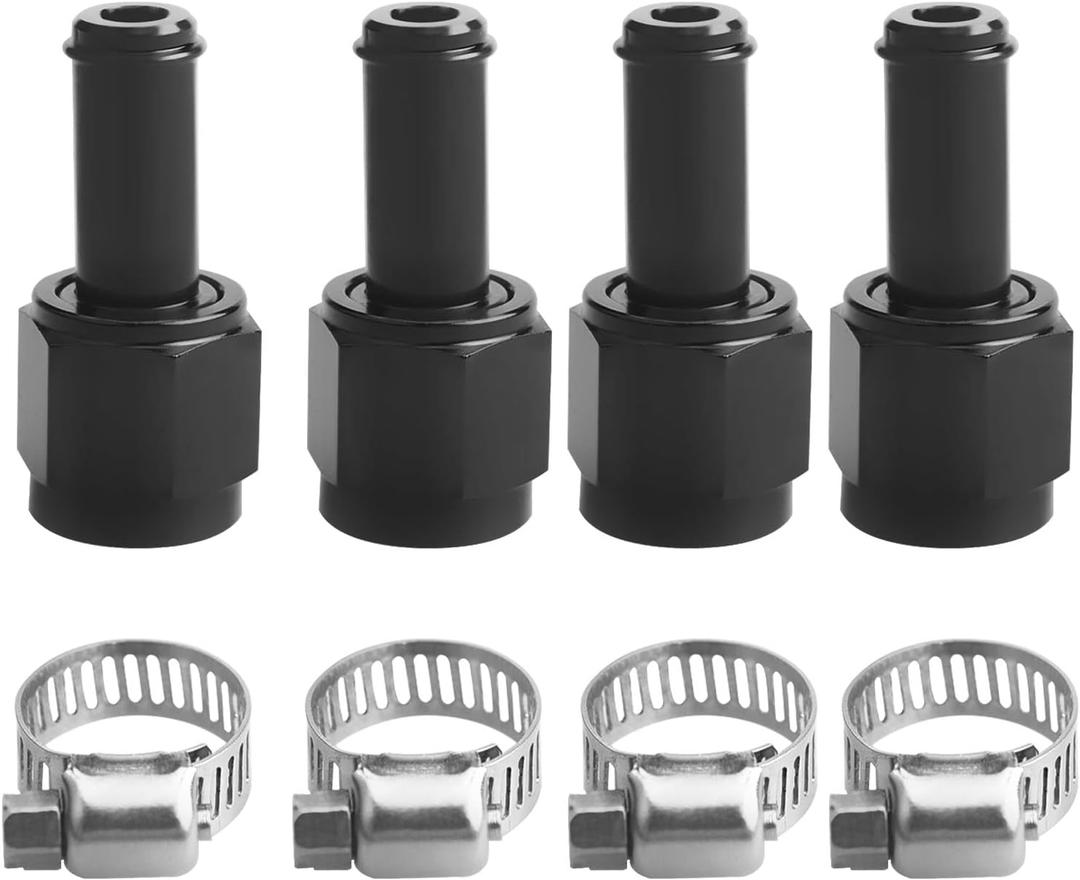 6AN Female to 3/8" Barb Straight Swivel Fitting Adapter Aluminum Black 4Pcs