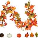 Fall Garland with Lights, Fall Decorations for Home, 6FT Lighted Maple Leaves with Pine Cone and Pumpkin, Thanksgiving Garland with Lights, Front Door Fireplace Decor (1 Pack)