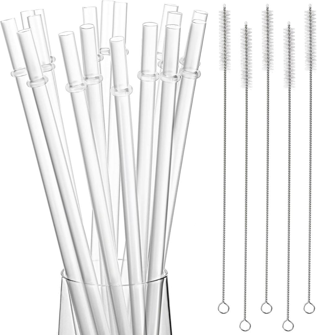 100 Pack Reusable Plastic Straws for Tumblers Clear Hard Drinking Straw for Tall Cups Transparent Replacement Drinking Tumbler Straws with 5 Cleaning Brush 11 Inch