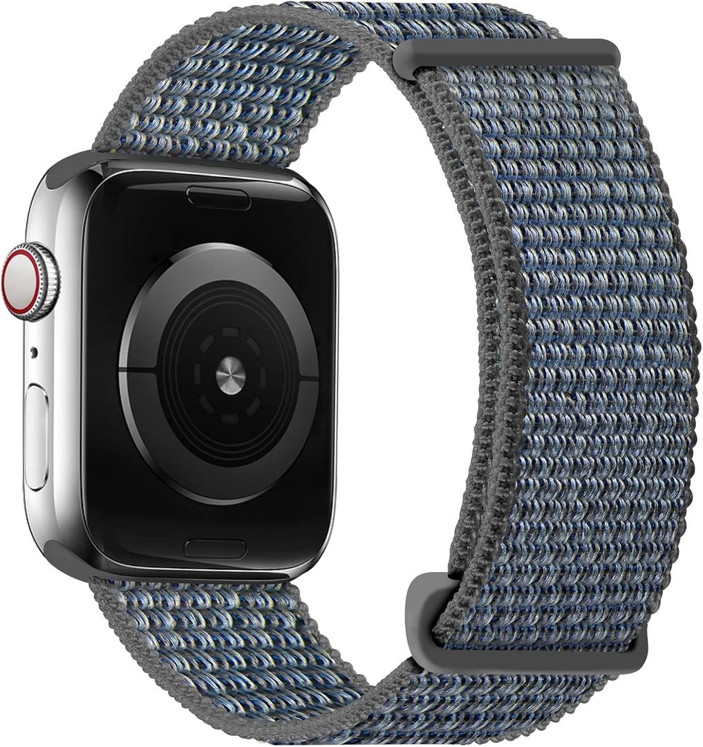 Sport Loop Nylon Band Compatible with Apple Watch Series 11/10/9/8/7/6/5/4 SE 3/2/1 42mm 41mm 40mm 38mm, Adjustable Comfortable Braided Fabric Rugged Strap for iWatch Women Men, Storm Gray