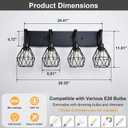 Somniferous 4 Light Bathroom Vanity Light, Farmhouse Bathroom Light Fixtures Over Mirror, Black Vanity Light with Caged Metal Shade, Rustic Wall Light Fixture for Bedroom, Living Room, E26 Socket