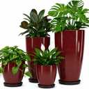 Usocik Large Outdoor Planters, Set of 4, 10/12/21/24 Inch, Wine Red