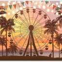 Fabric 10x8ft Summer Seaside Ferris Wheel Photography Backdrop Sunset Hawaiian Beach Palm Tree Background Festival Party Decoration Holiday Photo Banner Booth