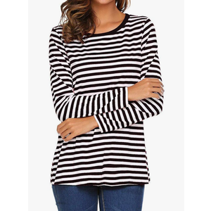 Classic Striped Shirts for Women Round Neck Long Sleeve Lightweight Casual Tops XXL