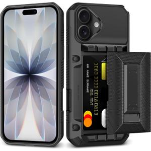 SAMONPOW for iPhone 17 Case Wallet with Card Holder [4 Cards] & Stand & Military-Grade Drop Protection Heavy Duty Shockproof Hidden Card Slot Wallet Phone Case for iPhone 17 for Women Men, Black
