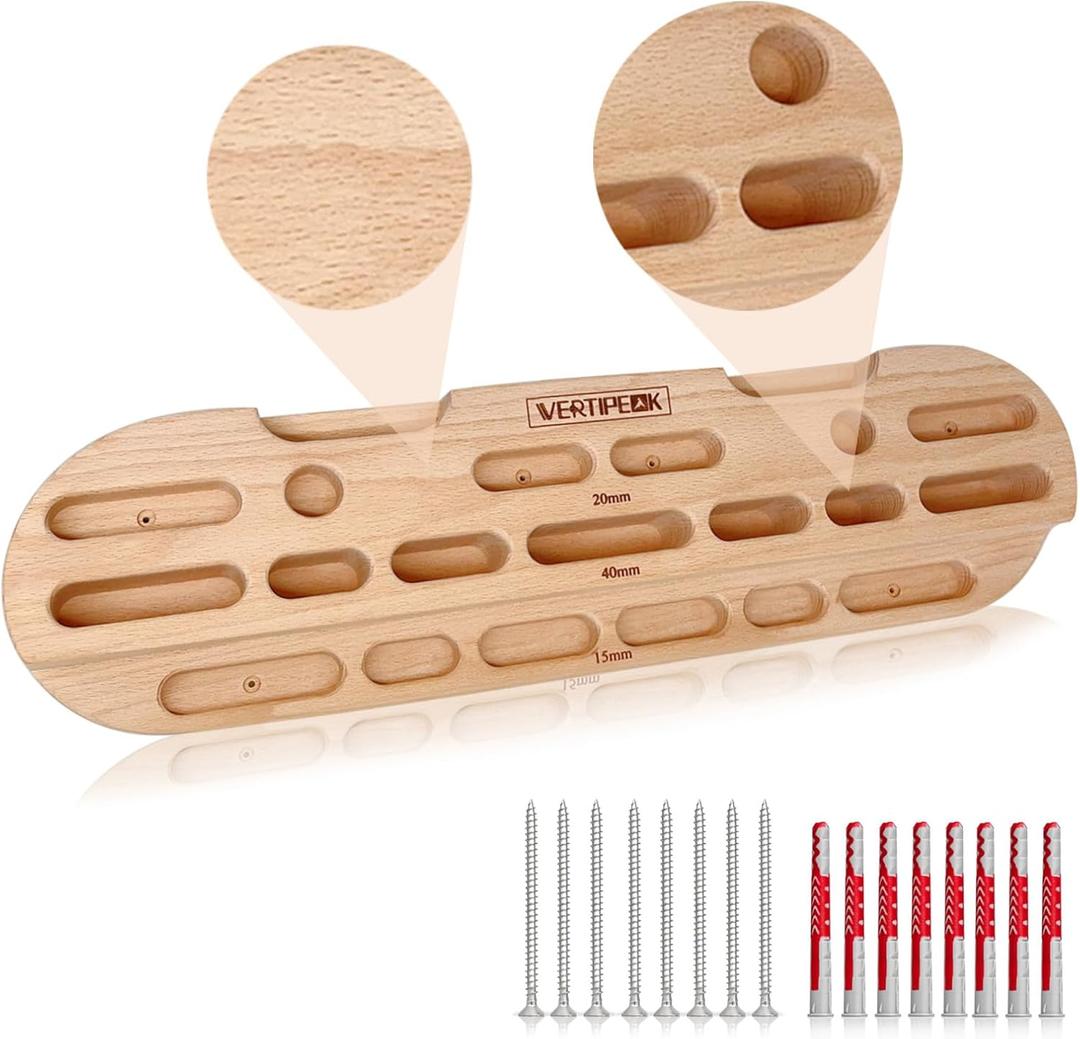 Wooden Hangboard Rock Climbing, Climbing Fingerboard with Mounting Kit for Bouldering, Finger Strength and Pull Up, Training Board with Adjustable Silicone Depth Spacers or Basic (Natural Beech)