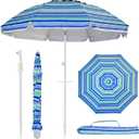 7ft Portable Beach Umbrella Heavy Duty Shade Umbrella, Blue Stripes | UPF 50 UV Protection, Easy Set up with Sand Anchor, Air Vent Tilt Pole Carry Bag Design for Outdoor Patio Pool Beach Garden