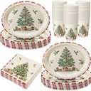 Vesici 150 Pcs Christmas Tableware Set Party Supplies Christmas Oval Paper Plates Cups and Napkins 10" x 12" Large Heavy Duty Disposable Plates for Holiday Party Decoration Dinnerware Set, Serves 50