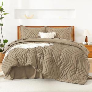 Litanika Taupe Comforter Set King Size with Sheets - 7 Pieces King Bed in a Bag Boho Tufted Complete Bedding Sets with Comforter, Sheets, Pillowcases & Shams (King (104"x90")  Amber Brown