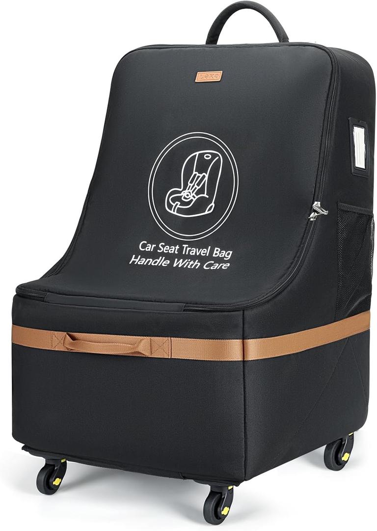 Car Seat Travel Bag for Airplane with Wheels, 4 Spinner Wheels, 900D Heavy Duty Padded Carseat Travel Bag, Ergonomic Backpack with Waist Support, Universal Fit for Convertible Infant Seats