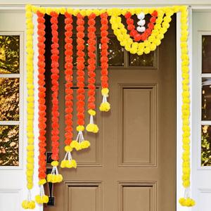 55 Inch Marigold Garland for Diwali Decoration Pooja Decoration Door Toran Set Door Hangings Decor Orange Garland for Diwali Day of The Dead Dia De Los Muertos Mexican Halloween Decor