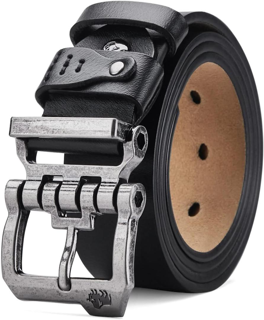 BISON DENIM Men's Belts Leather Dress Genuine Leather Classic Heavy Duty Buckle Belt Casual for Jeans (42-44)