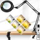 12X Magnifying Glass with Light, Ultra Long 3 Section Swing Arm LED Desk Lamp with Large Clamp, 5 Color and Brightness Hands Free Magnifier Light and Stand for Workbench Crafts Reading Painting