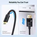 Cable Matters Unidirectional USB C to DisplayPort 1.4 Cable - 3.3ft, Support 8K@60Hz / 4K@240Hz, Thunderbolt 4 to DisplayPort Cable, Display Port to USB C, Black - Not for Portable USBC Monitor